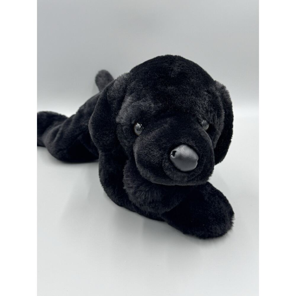 FAO Schwarz Plush Dog Black Lab Puppy Laying Flat Floppy Stuffed Animal 17”